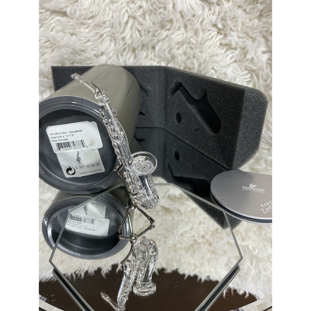 NEW IN BOX! Swarovski Silver Crystal 7477 007 Saxophone w/ Stand 211728 (4) - Picture 8 of 8